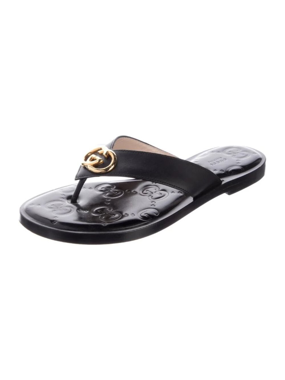 Gucci GG Marmont Interlocking G Sandals Black Gold Size 40 US 9.5/10 - Picture 1 of 10